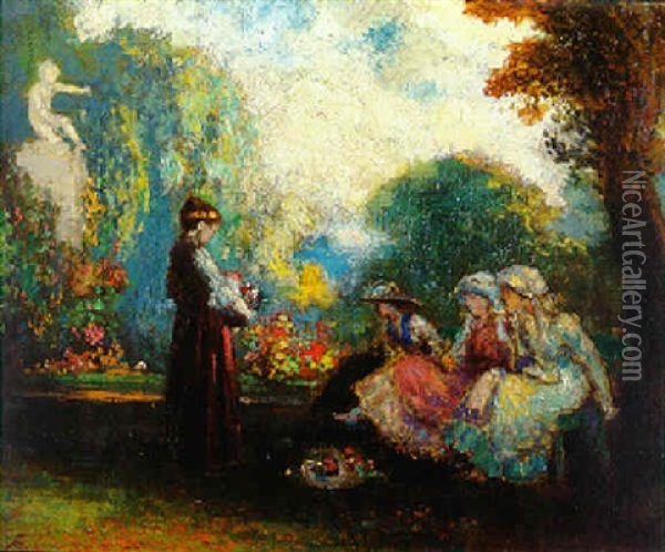 Gathering Flowers Oil Painting - George Russell