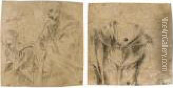 Recto
: Two Separate Studies For The Figure Of St. John In A Lamentation; 
Verso
: Study For The Figure Of The Madonna In An Assumption Oil Painting - Lodovico Carracci