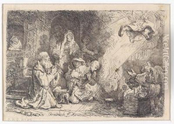 Der Engel Verlasst Die Familie Vontobias Oil Painting - Rembrandt Van Rijn