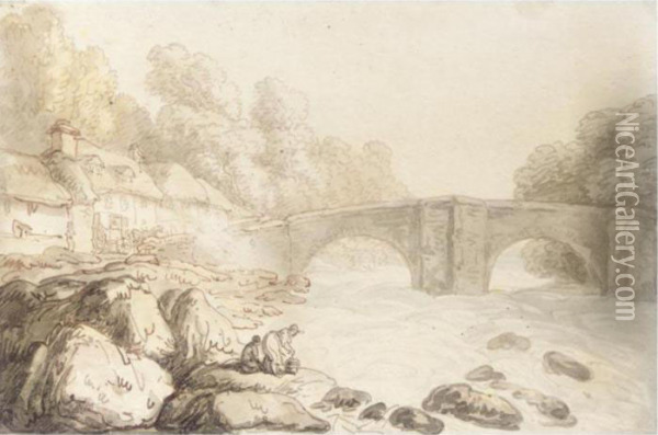Ivy Bridge, Devon Oil Painting - Thomas Rowlandson
