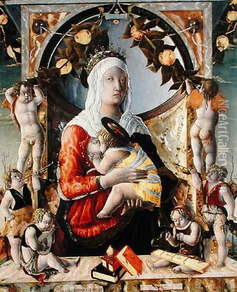 The Virgin and Child Surrounded by Eight Angels, 1455 Oil Painting - Marco Zoppo