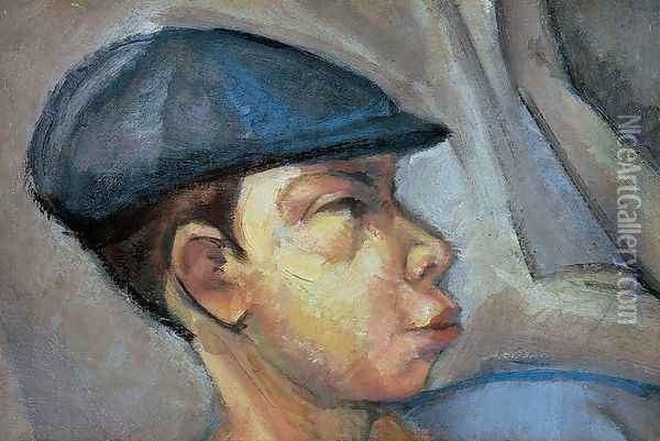 Self-portrait Wearing Cap c. 1910 Oil Painting - Lajos Tihanyi