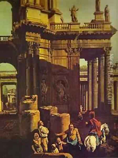 Ruins Of A Temple Detail Oil Painting - Bernardo Bellotto