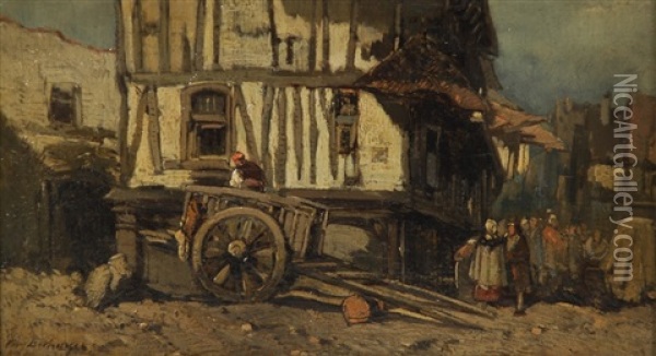 Vue De Ville Animee Oil Painting - Eugene F. A. Deshayes