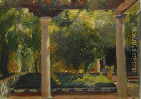 Jardin De La Casa Sorolla, Madrid Oil Painting - Joaquin Sorolla Y Bastida