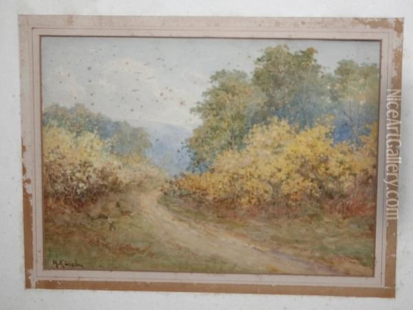 Country Lane With Rabbits Oil Painting - Albert Kinsley