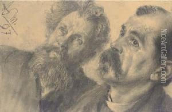 Studie Zweier Aufblickender Manner Oil Painting - Adolph von Menzel