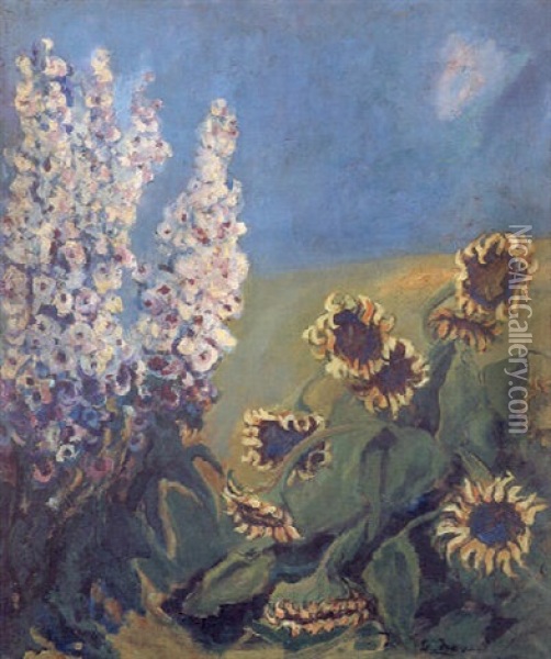 Levkojen Und Sonnenblumen Oil Painting - Heinrich Nauen