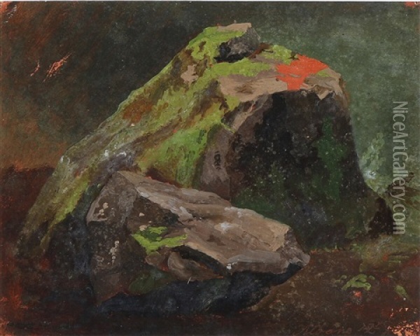 Rocks Covered In Moss Oil Painting - Lorenz Frolich