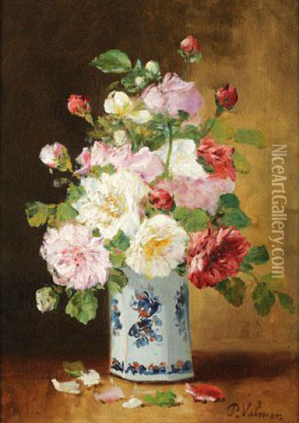 Valmon < Roses Oil Painting - Eugene Henri Cauchois