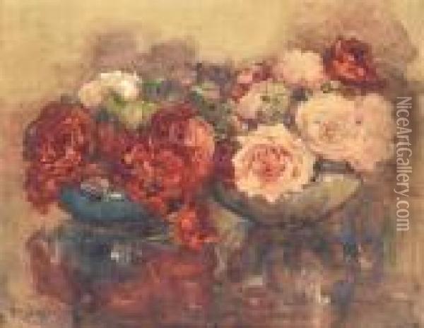 Still Life Of Roses Oil Painting - Margaret Olrog Stoddart