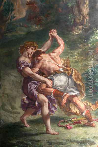 Jacob fights with a man of the sky Oil Painting - Eugene Delacroix