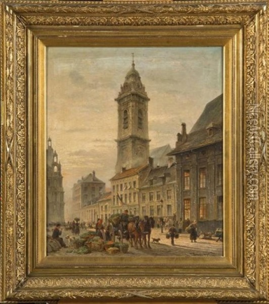 Dimanche Matin, Marche Sainte-catherine A Bruxelles Oil Painting - Cornelis Christiaan Dommelshuizen