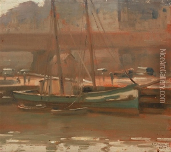 Boat At Dock Oil Painting - Alexander Colquhoun