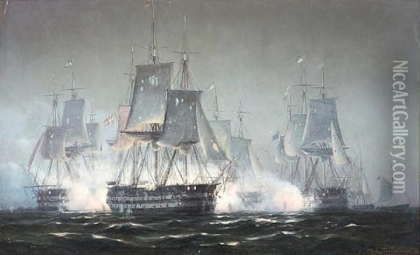 The "prins Christian Frederik" In The Battle Of Zealand Point Oil Painting - Johan Jens Neumann