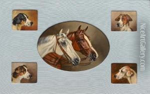 Hounds And Horses Belonging To The Duke Of Beaufort Oil Painting - John Arnold Wheeler