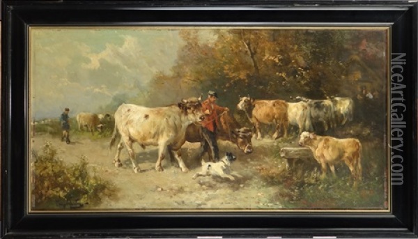 Fermier Et Ses Vaches Oil Painting - Henry Schouten
