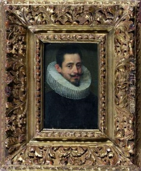 Portrait D'homme Portant Une Fraise Et Un Pourpoint Noir Oil Painting - Frans Pourbus the younger