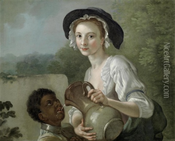 A Dairy Maid With A Black Boy Oil Painting - Francis Hayman