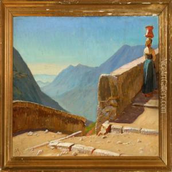 Italian Landscape Oil Painting - Knud Sinding