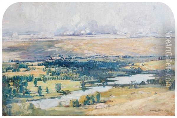 8th August. The Australian Advance Viewed From An Elevation Just North Of Corbie, The Ridge In Centre Runs From Villers-bretonneaux On Right Edge Of Picture To Hamel On Left Oil Painting - Arthur Streeton