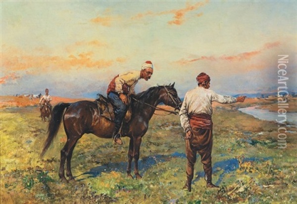 Meeting In Steppes Oil Painting - Thaddaus von Ajdukiewicz