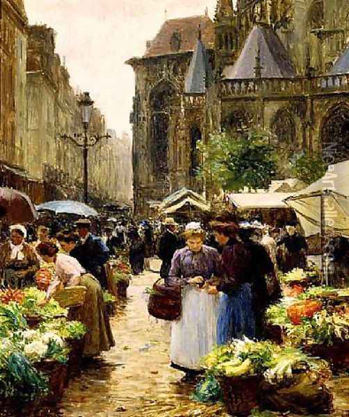 Market in Dieppe Oil Painting - Victor-Gabriel Gilbert