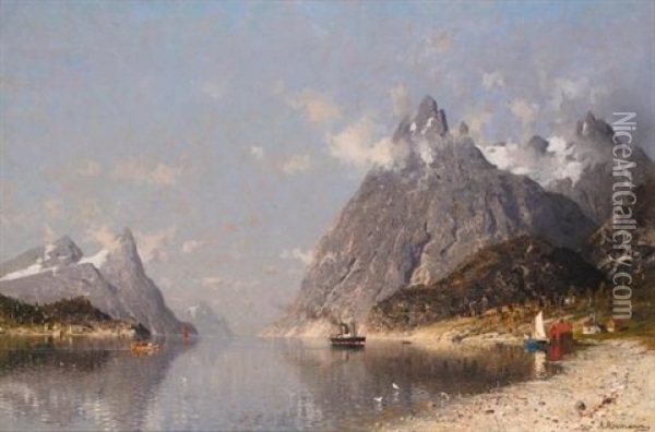 Fra En Norsk Fjord Oil Painting - Adelsteen Normann