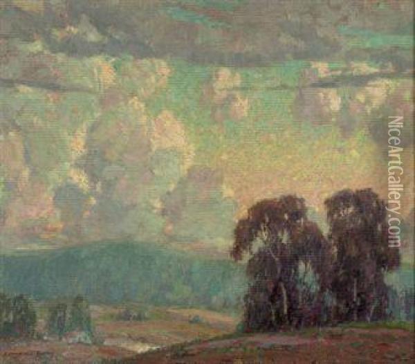 Evening Sky: A Hilly Landscape Oil Painting - Cornelis J. Botke