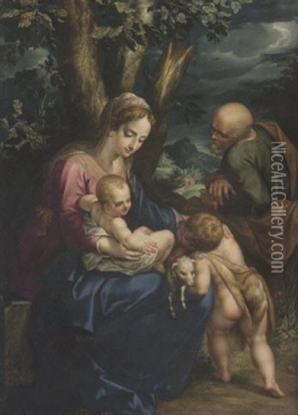 Sacra Famiglia E San Giovannino Oil Painting - Hendrick De Clerck