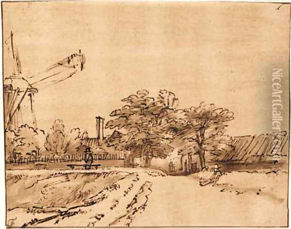 The ramparts near the bulwark beside the city gate at St. Anthonispoort, Amsterdam Oil Painting - Rembrandt Van Rijn