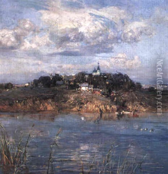 The Village Across The River Oil Painting - Ivan Feodorovich Kolesnikov