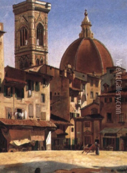 Parti Fra Firenze, I Baggrunden Ses Toppen Af Firenze's     Domkirke Oil Painting - Peter Kornbeck