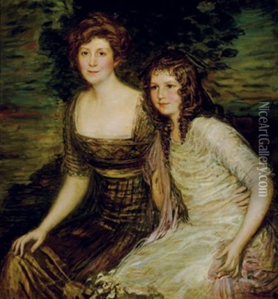 Portrait Of The Wife And Daughter Of The Governor Of Louisiana Oil Painting - Lajos Mark