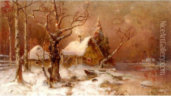 Winter Landscape Oil Painting - Iulii Iul'evich (Julius) Klever