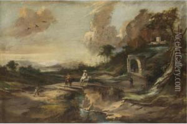 Paesaggio Con Viandanti Su Un Ponte Oil Painting - Pandolfo Reschi