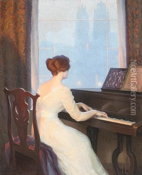 Girl Playing Piano Oil Painting - William Worcester Churchill