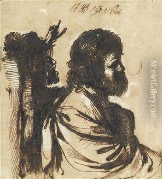 Studie Eines Bartigen Mannes Im Profil Oil Painting - Guercino