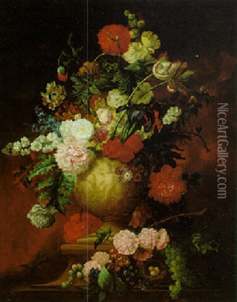 Still Life Of Various Flowers In A Sculpted Vase Oil Painting - Jan van Os