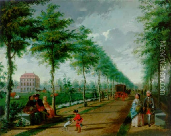 A View Of The Hague With Elegant Figures Walking In An Avenue Oil Painting - Paulus Constantijn la (La Fargue) Fargue
