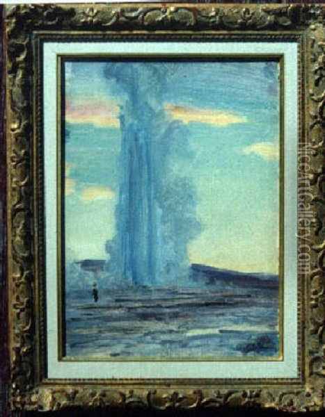 Old Faithful At Evening, Yellowstone Oil Painting - Howard Russell Butler