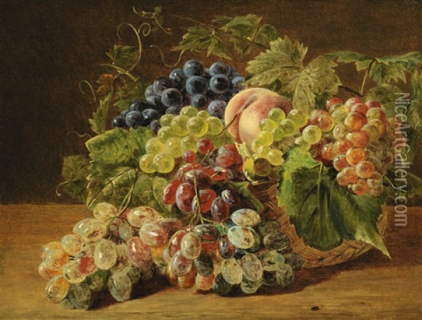 Still Life With Peaches And Grapes Oil Painting - Ferdinand Georg Waldmueller