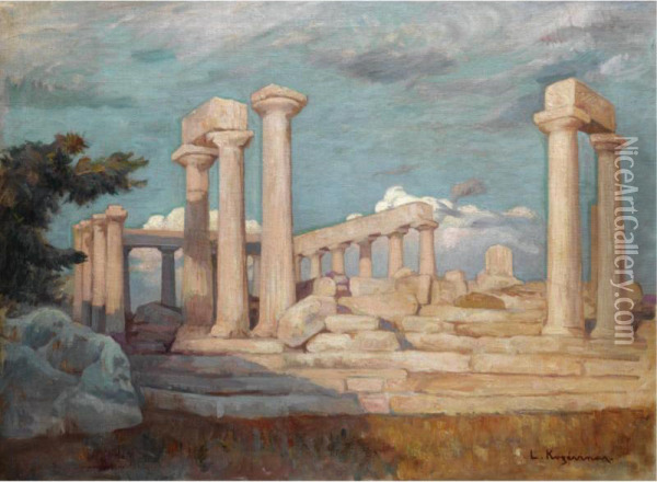 The Temple Of Aphaia, Aegina Oil Painting - Lykourgos Lic Kogevinas /