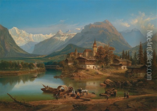 Blick Auf Den Untersee, Interlaken Oil Painting - Henry Jackel