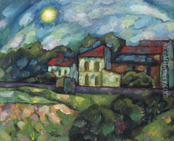 Landscape With Red Roofs Oil Painting - Vladimir Baranoff-Rossine