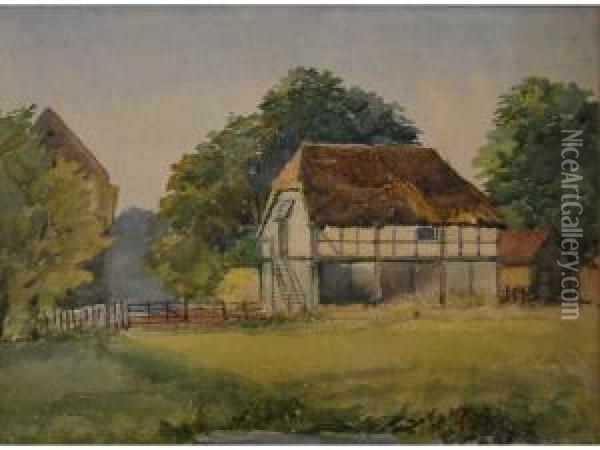 View Of A Barn Oil Painting - Colonel George Francis White