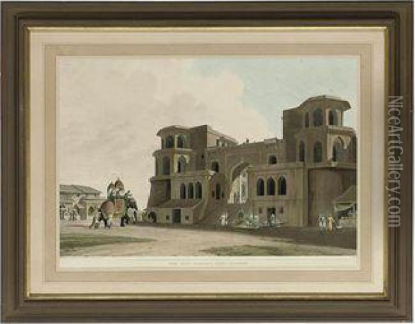 The Punj Mahalla Gate, Lucknow Oil Painting - Thomas Daniell
