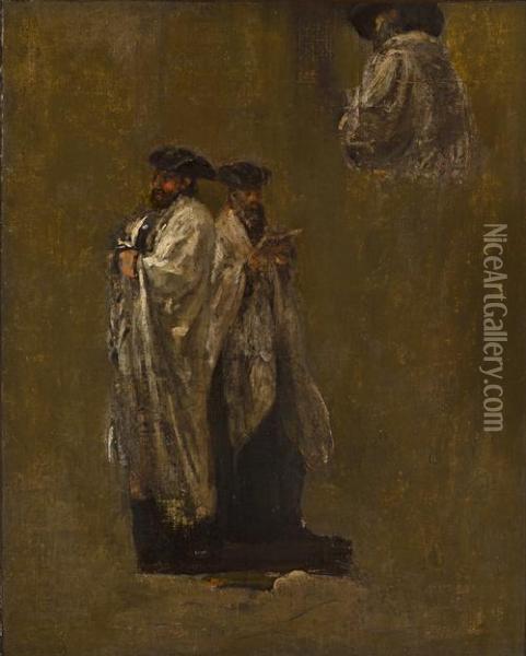 Three Rabbis Oil Painting - Edouard J. Emile Brandon