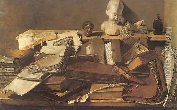 Still Life of Books 1628 Oil Painting - Master Leiden