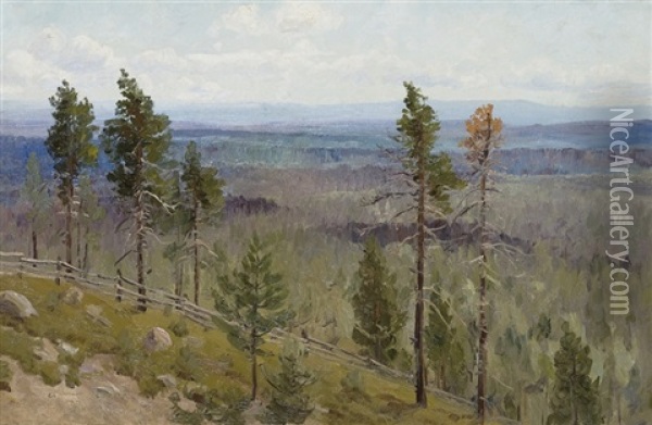 Hills And Woods Oil Painting - Alexander Denisov Uralsky